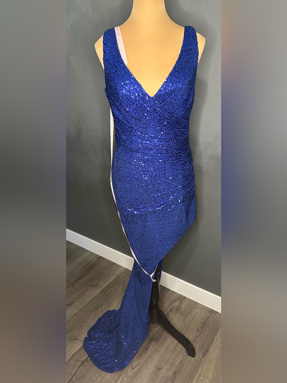 Elegant Asymmetrical Sequin Gown in Royal Blue